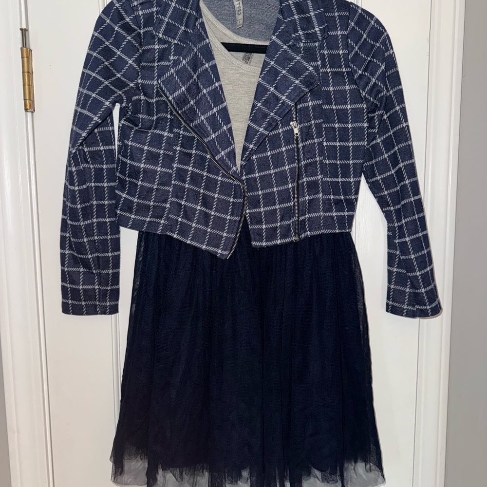 Beautees 2 Piece Gray and Navy Casual Kids Dress